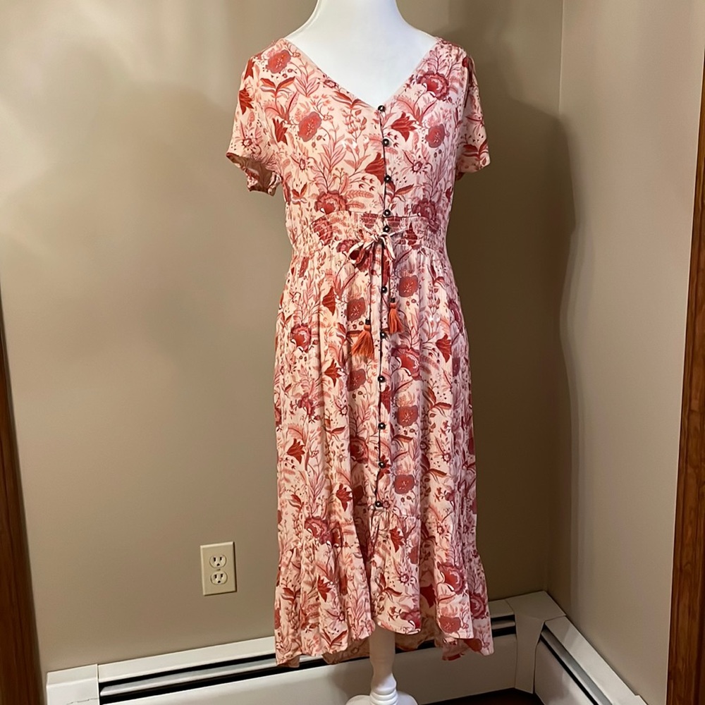 Knox Rose- Floral Printed Dress- Pink- Size Medium